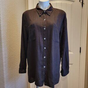 Chico's Design Shirt Tunic Size 3 XL 16 Dark Brown Turkish Linen Button Long Slv